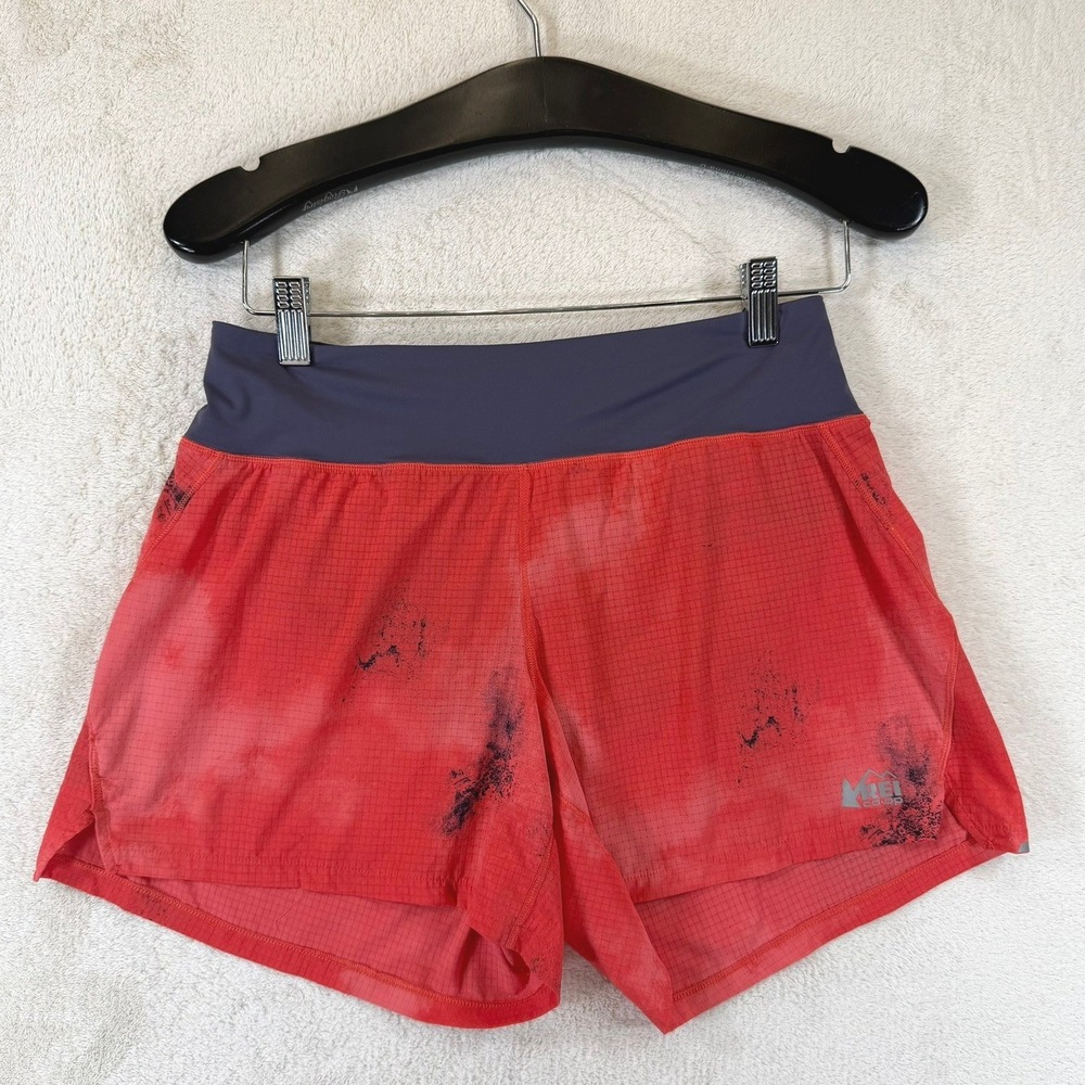 REI Co-op Swiftland 5" Running Shorts Womens Small Red Purple Zip Pocket